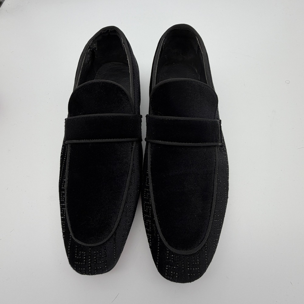 Azar Exclusive Vincent Black Velvet Greek Key Loafers Red Bottom Dress Shoes 9